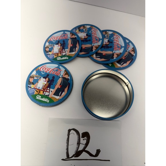 Coca-Cola Rodilla Coasters Set w/ Tin Storage - 5 Pcs - Used - Good